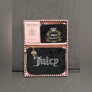 Juicy Couture 2-piece wristlet set in black velvet with a coin purse New
